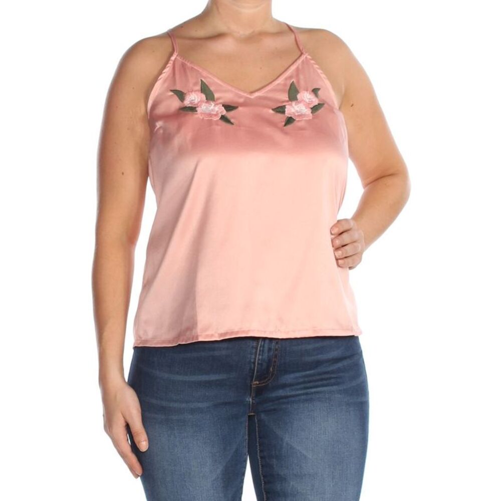 ROXY Womens Pink Embroidered Sleeveless Casual Top Regular Size: S